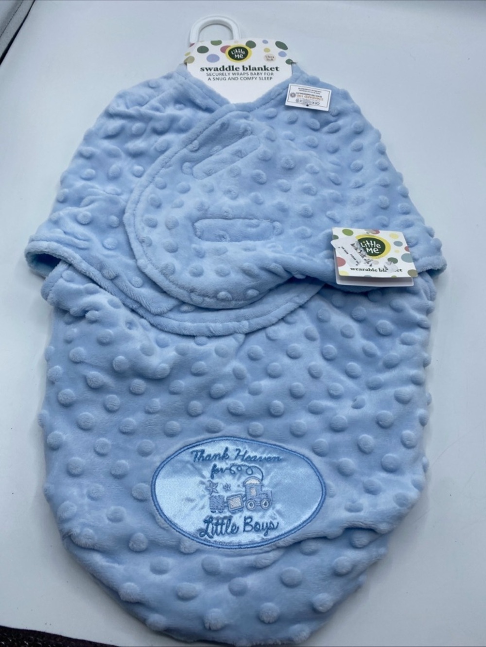 Little Me Snuggle Blanket /Wrap Thank Heaven for Little Boys Blue Comfy Sleep